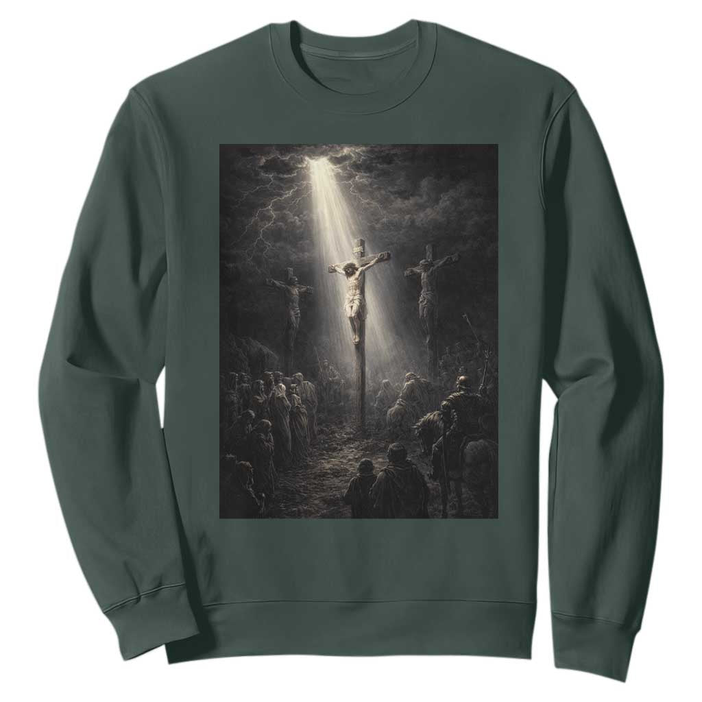 Jesus Christ Crucifixion Scene Religious Christian Easter Sweatshirt TS11 Dark Forest Green Print Your Wear