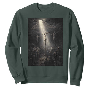 Jesus Christ Crucifixion Scene Religious Christian Easter Sweatshirt TS11 Dark Forest Green Print Your Wear