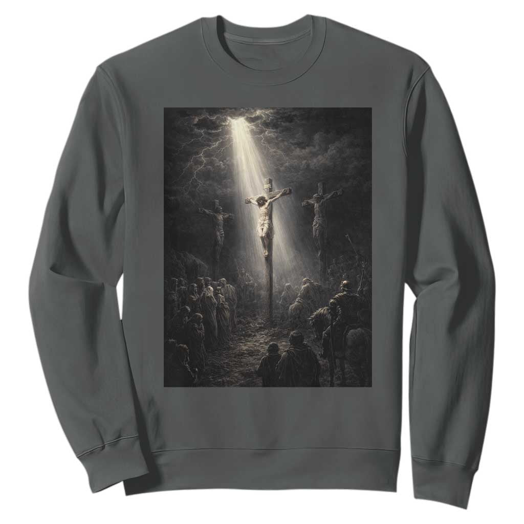 Jesus Christ Crucifixion Scene Religious Christian Easter Sweatshirt TS11 Dark Heather Print Your Wear