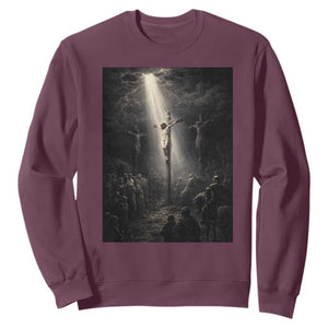Jesus Christ Crucifixion Scene Religious Christian Easter Sweatshirt TS11 Maroon Print Your Wear