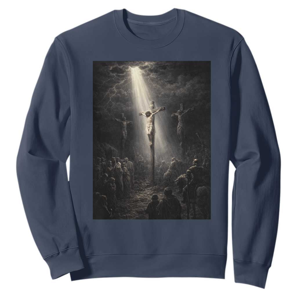 Jesus Christ Crucifixion Scene Religious Christian Easter Sweatshirt TS11 Navy Print Your Wear