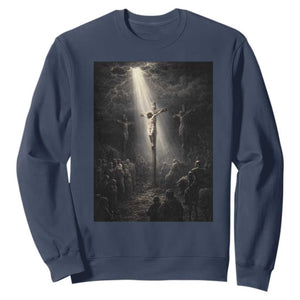 Jesus Christ Crucifixion Scene Religious Christian Easter Sweatshirt TS11 Navy Print Your Wear