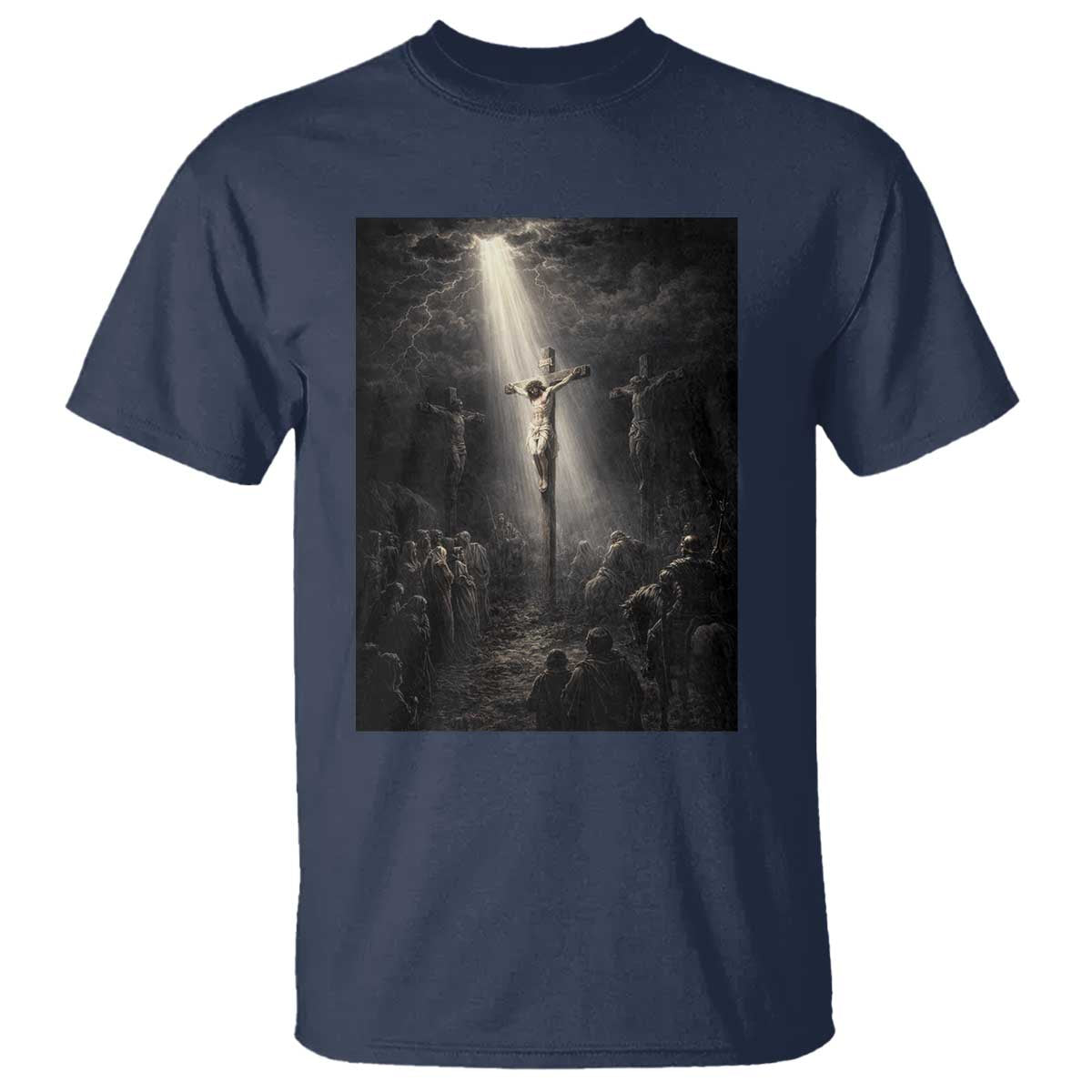 Jesus Christ Crucifixion Scene Religious Christian Easter T Shirt TS11 Navy Print Your Wear