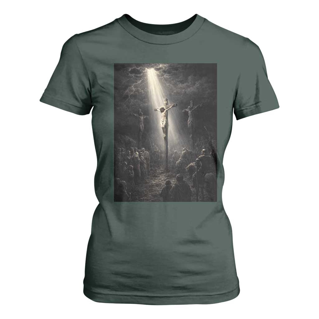 Jesus Christ Crucifixion Scene Religious Christian Easter T Shirt For Women TS11 Dark Forest Green Print Your Wear