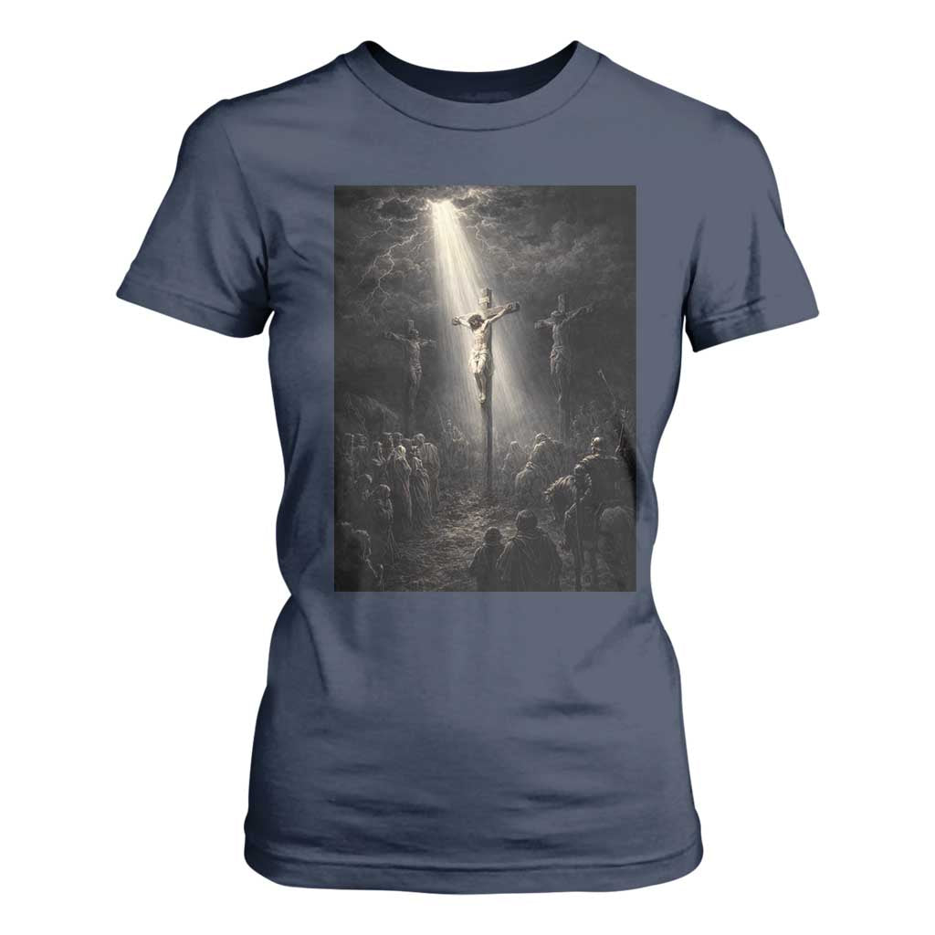 Jesus Christ Crucifixion Scene Religious Christian Easter T Shirt For Women TS11 Navy Print Your Wear
