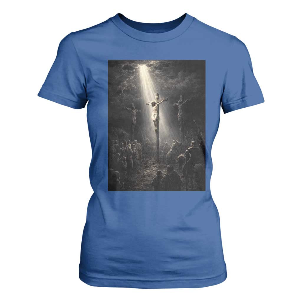 Jesus Christ Crucifixion Scene Religious Christian Easter T Shirt For Women TS11 Royal Blue Print Your Wear