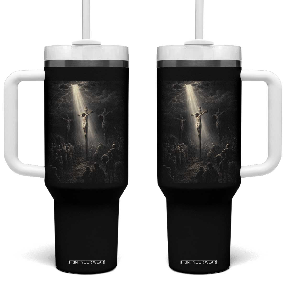 Jesus Christ Crucifixion Scene Religious Christian Easter Tumbler With Handle TS11 One Size: 40 oz Black Print Your Wear