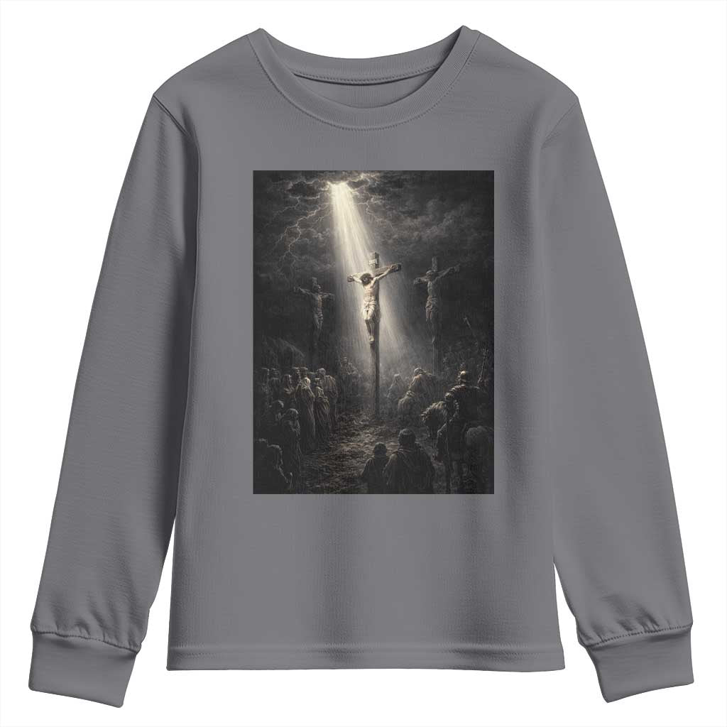 Jesus Christ Crucifixion Scene Religious Christian Easter Youth Sweatshirt TS11 Charcoal Print Your Wear