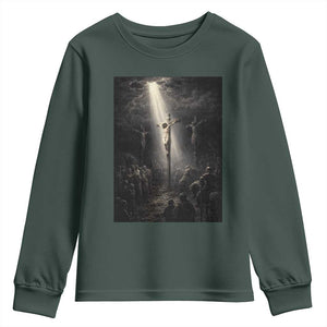 Jesus Christ Crucifixion Scene Religious Christian Easter Youth Sweatshirt TS11 Dark Forest Green Print Your Wear