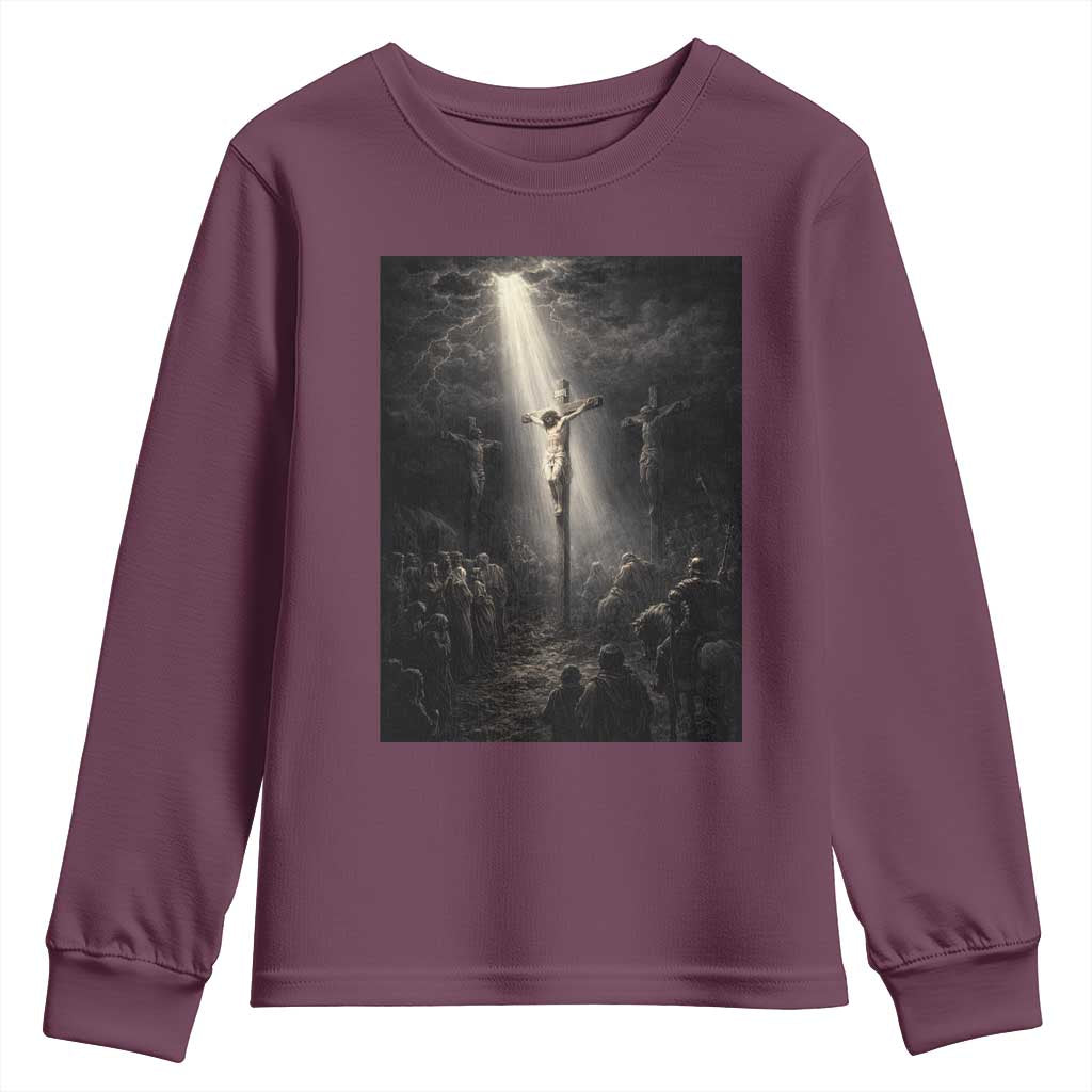 Jesus Christ Crucifixion Scene Religious Christian Easter Youth Sweatshirt TS11 Maroon Print Your Wear