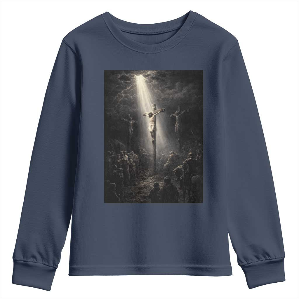 Jesus Christ Crucifixion Scene Religious Christian Easter Youth Sweatshirt TS11 Navy Print Your Wear