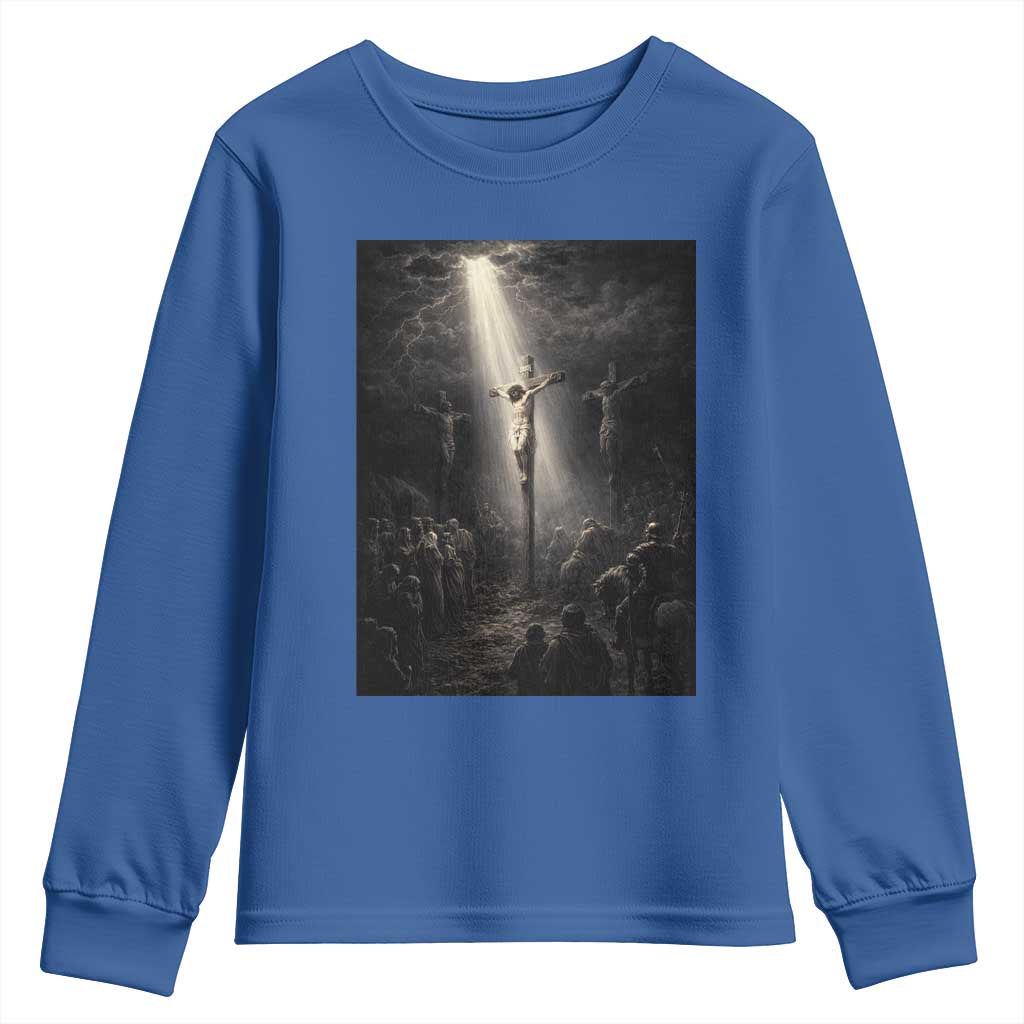 Jesus Christ Crucifixion Scene Religious Christian Easter Youth Sweatshirt TS11 Royal Blue Print Your Wear