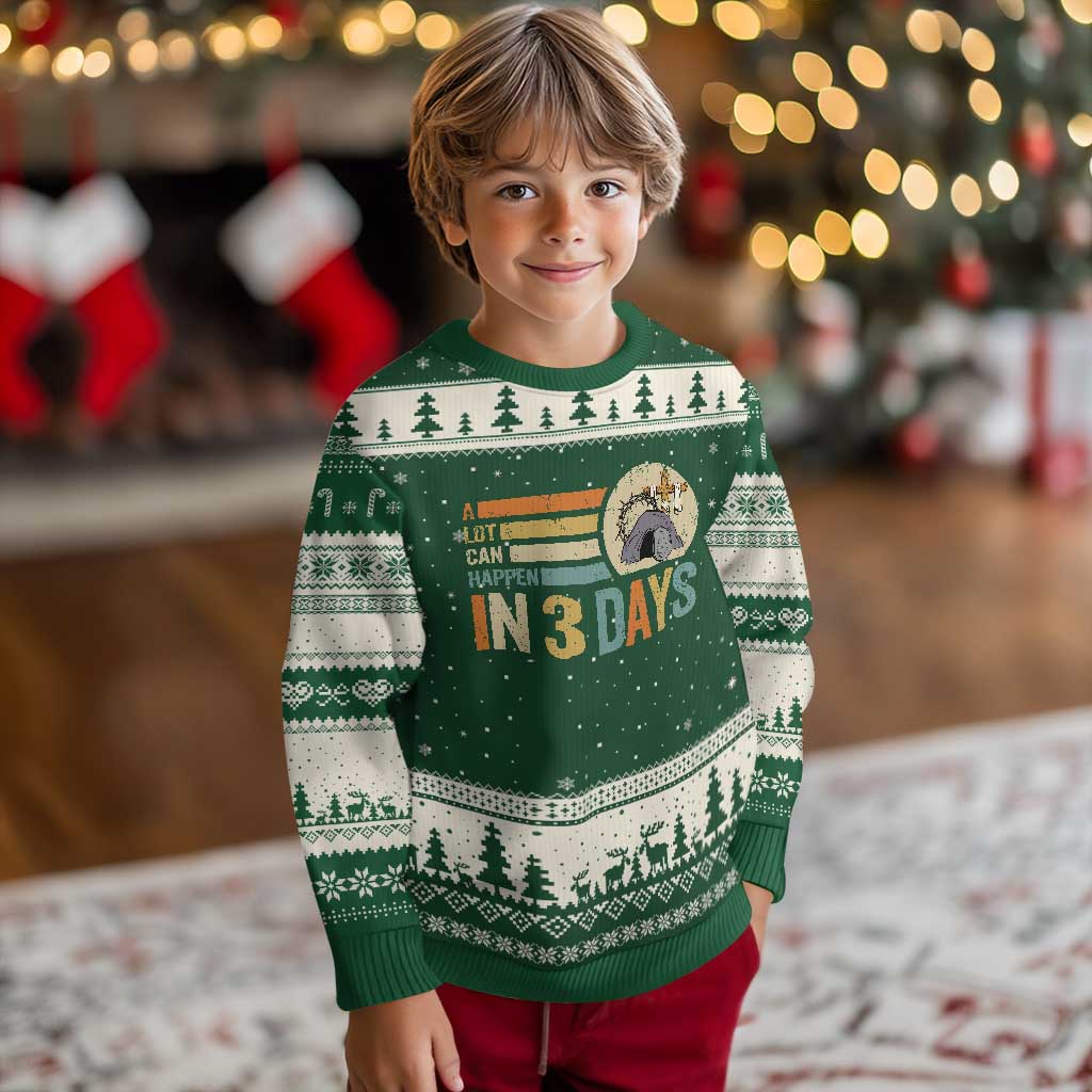 Easter A Lot Can Happen In 3 Days Religious Ugly Christmas Sweater TS11 Forest Green Beige Print Your Wear
