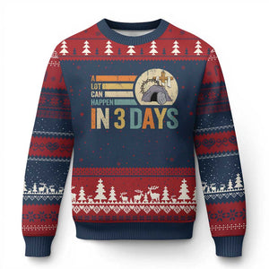 Easter A Lot Can Happen In 3 Days Religious Ugly Christmas Sweater TS11 Navy Red Print Your Wear