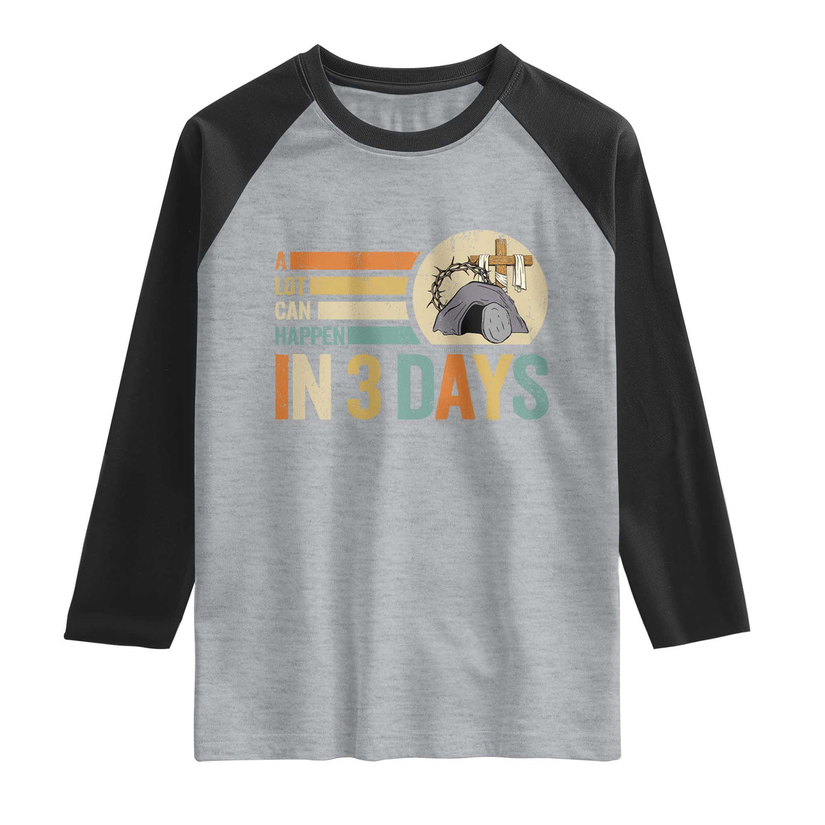 Easter A Lot Can Happen In 3 Days Religious Raglan Shirt TS11 Heather Gray Black Print Your Wear