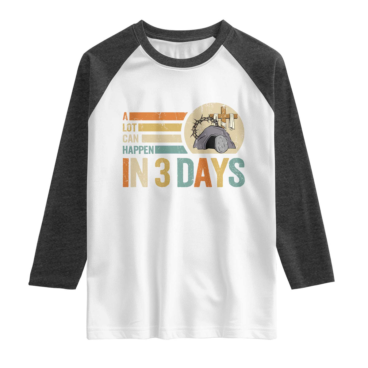Easter A Lot Can Happen In 3 Days Religious Raglan Shirt TS11 White Heather Charcoal Print Your Wear