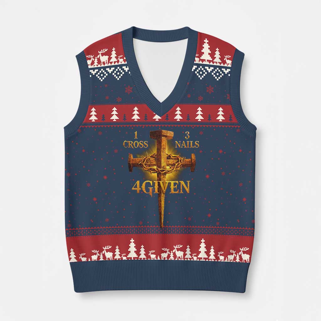Christian One Cross Three Nails Four Given V-Neck Knit Sweater Vest Jesus God TS11 Navy Red Print Your Wear