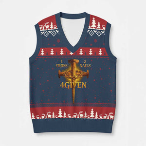 Christian One Cross Three Nails Four Given V-Neck Knit Sweater Vest Jesus God TS11 Navy Red Print Your Wear
