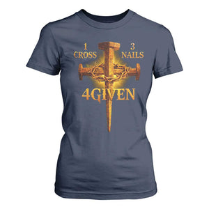 Christian One Cross Three Nails Four Given T Shirt For Women Jesus God TS11 Navy Print Your Wear