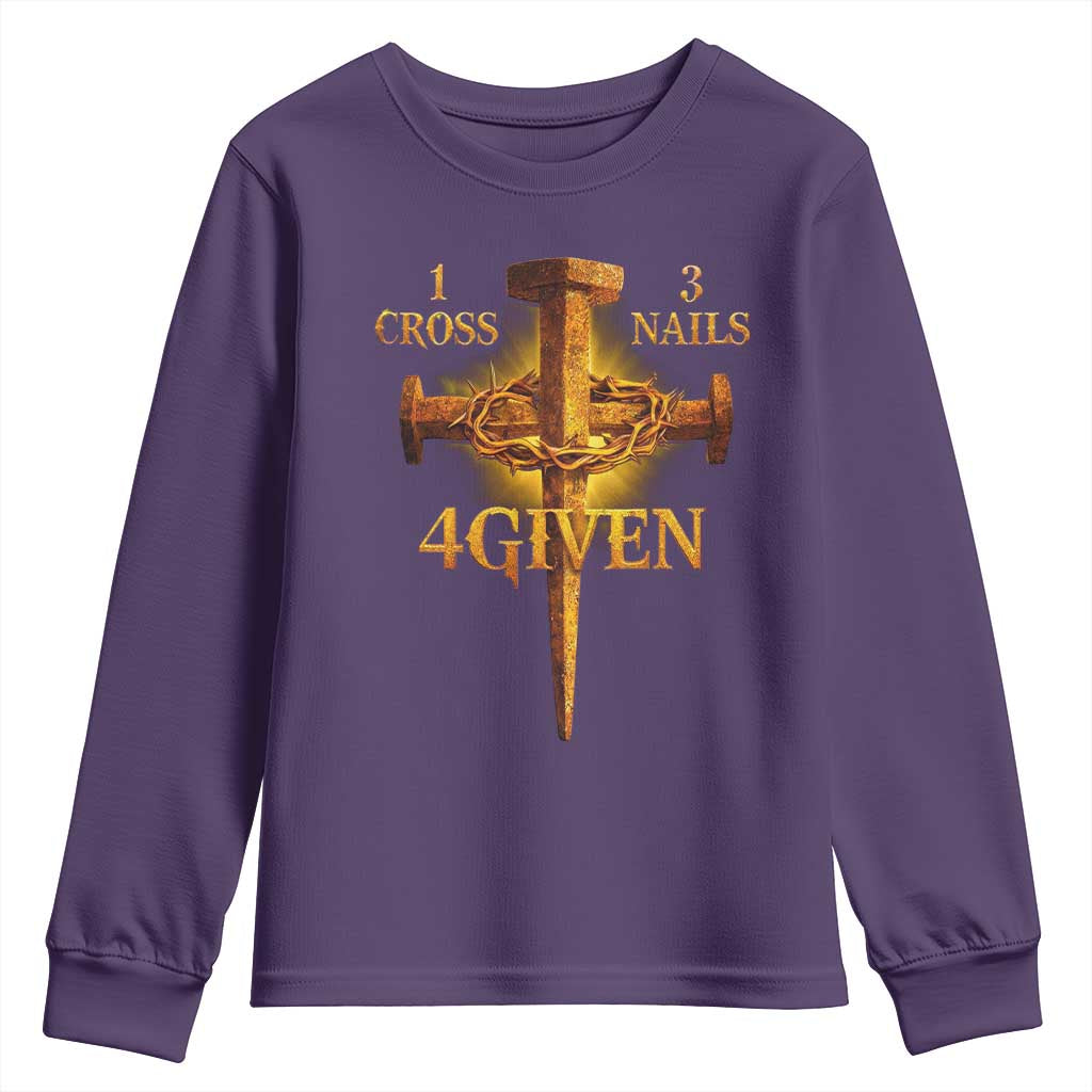 Christian One Cross Three Nails Four Given Youth Sweatshirt Jesus God TS11 Purple Print Your Wear