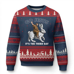 Funny Christian Easter Ugly Christmas Sweater Go Jesus It Is The Third Day Religious Bunny TS11 Navy Red Print Your Wear