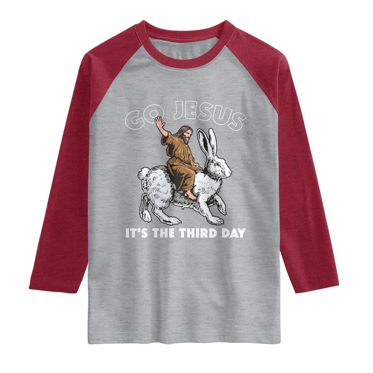 Funny Christian Easter Raglan Shirt Go Jesus It Is The Third Day Religious Bunny TS11 Heather Gray Heather Red Print Your Wear