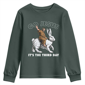 Funny Christian Easter Youth Sweatshirt Go Jesus It Is The Third Day Religious Bunny TS11 Dark Forest Green Print Your Wear