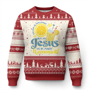 Life Gave Me Some Lemons But My Jesus He Be Makin Lemonade Ugly Christmas Sweater TS11 Beige Red Print Your Wear