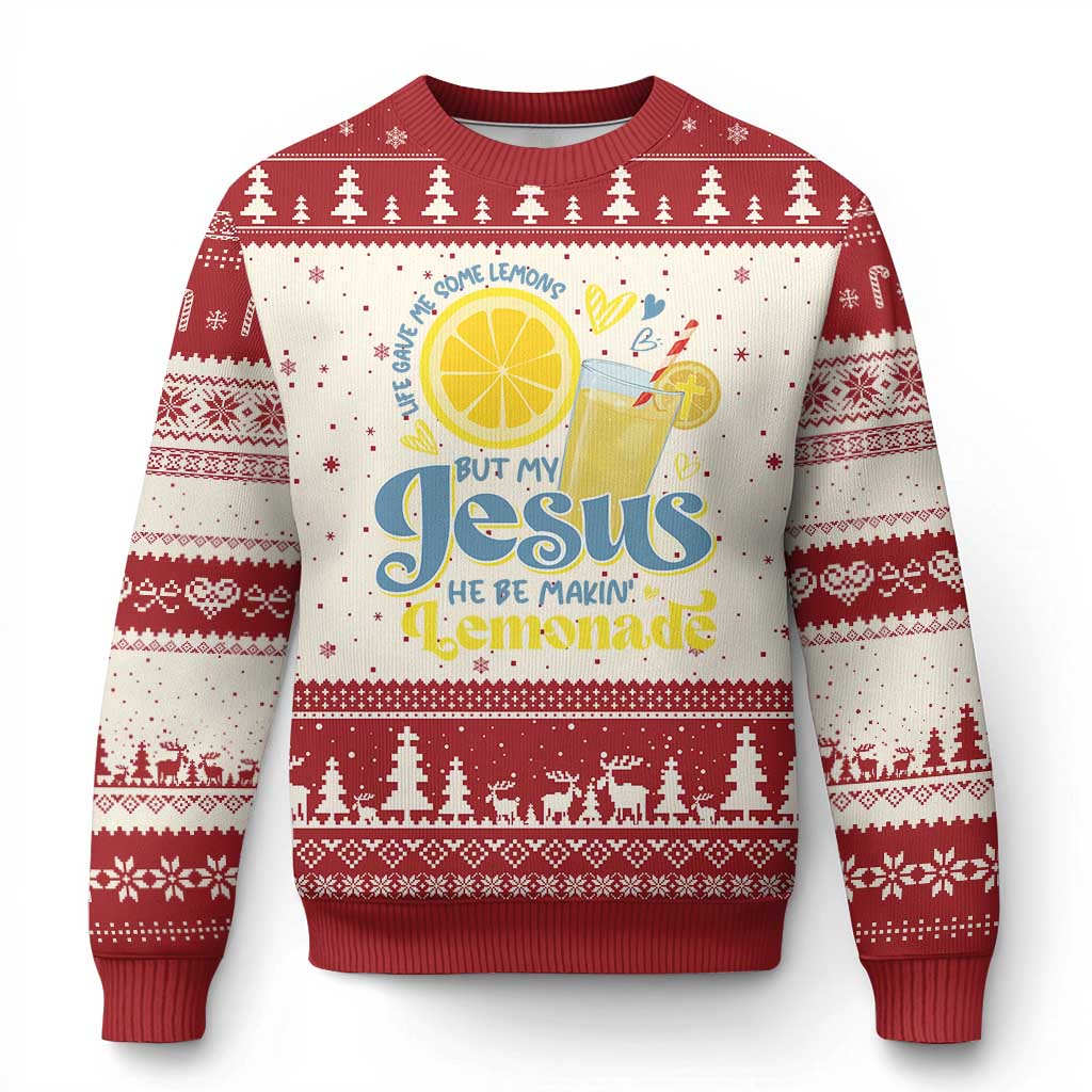 Life Gave Me Some Lemons But My Jesus He Be Makin Lemonade Ugly Christmas Sweater TS11 Beige Red Print Your Wear
