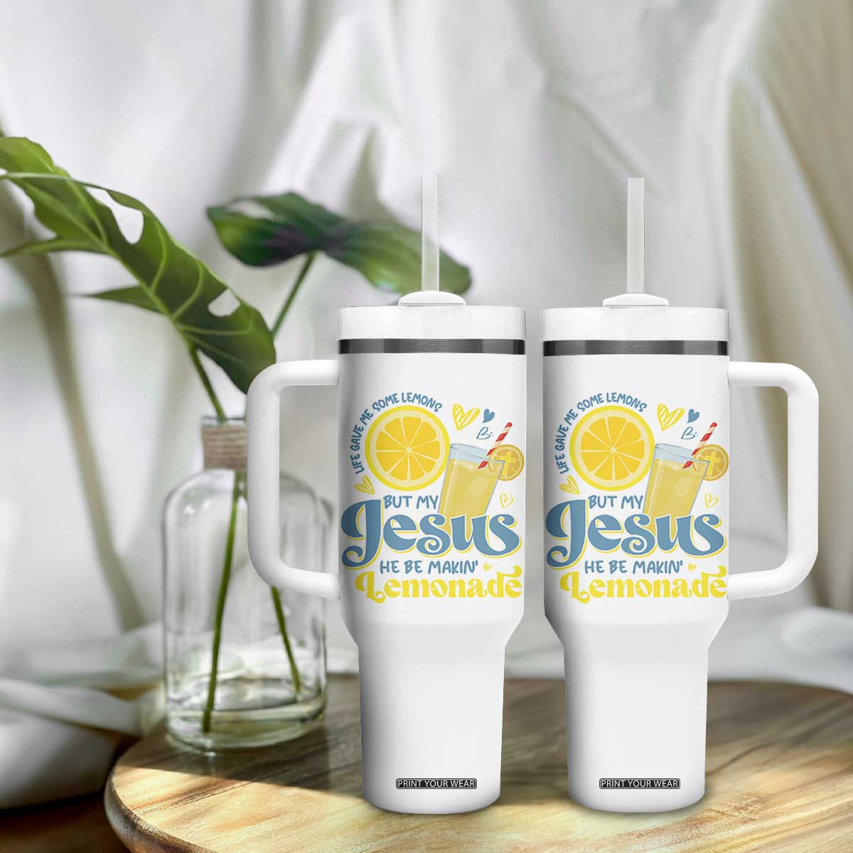 Life Gave Me Some Lemons But My Jesus He Be Makin Lemonade Tumbler With Handle TS11 Print Your Wear