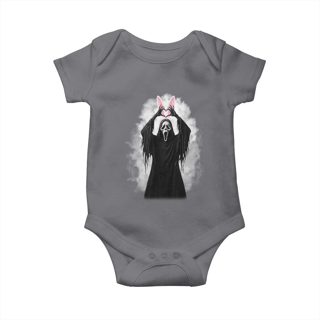 Funny Scary Bunny Face Ghost Heart Hand Sign Easter Day Baby Onesie TS11 Charcoal Print Your Wear