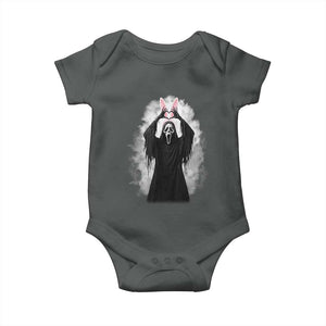Funny Scary Bunny Face Ghost Heart Hand Sign Easter Day Baby Onesie TS11 Dark Heather Print Your Wear