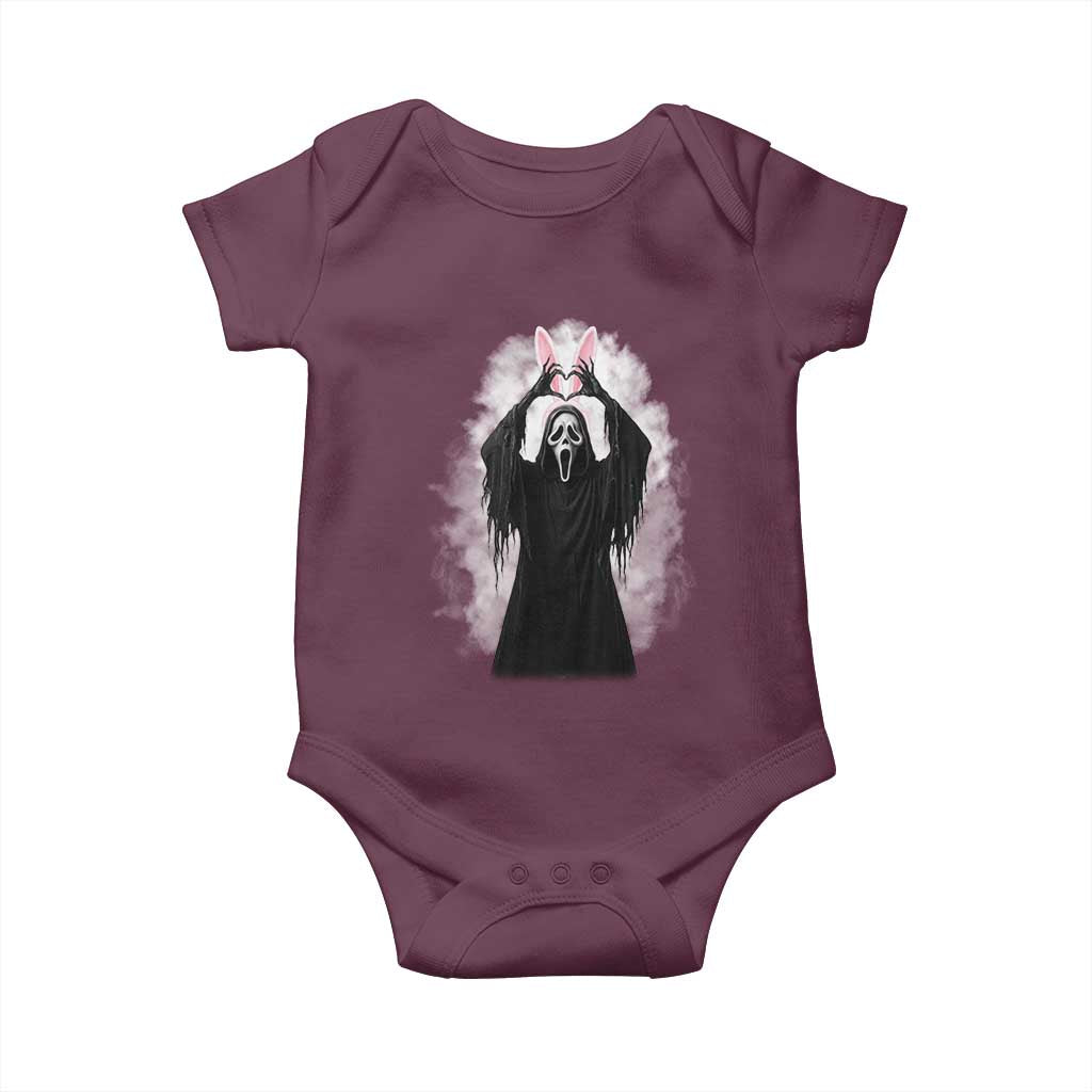 Funny Scary Bunny Face Ghost Heart Hand Sign Easter Day Baby Onesie TS11 Maroon Print Your Wear