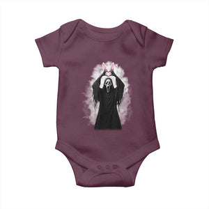 Funny Scary Bunny Face Ghost Heart Hand Sign Easter Day Baby Onesie TS11 Maroon Print Your Wear