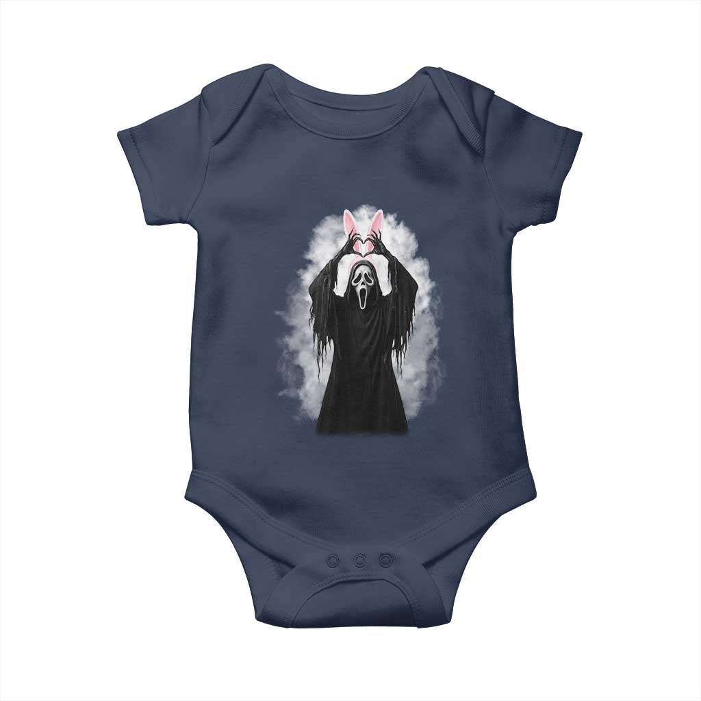 Funny Scary Bunny Face Ghost Heart Hand Sign Easter Day Baby Onesie TS11 Navy Print Your Wear