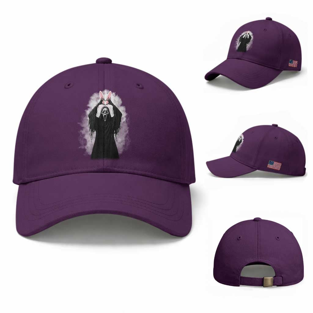 Funny Scary Bunny Face Ghost Heart Hand Sign Easter Day Baseball Cap