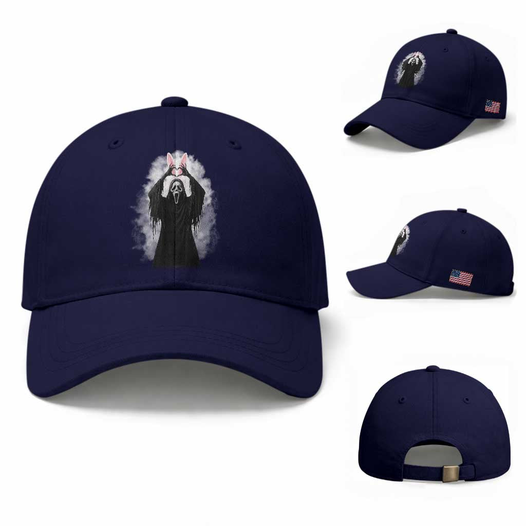 Funny Scary Bunny Face Ghost Heart Hand Sign Easter Day Baseball Cap