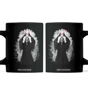 Funny Scary Bunny Face Ghost Heart Hand Sign Easter Day Coffee Mug TS11 Black Print Your Wear