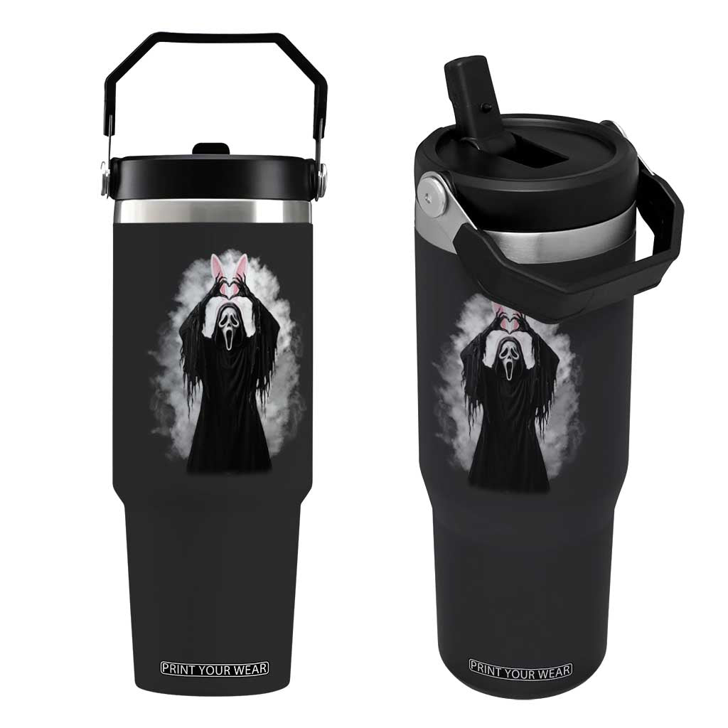 Funny Scary Bunny Face Ghost Heart Hand Sign Easter Day Flip Straw Tumbler TS11 One Size: 30 oz Black Print Your Wear