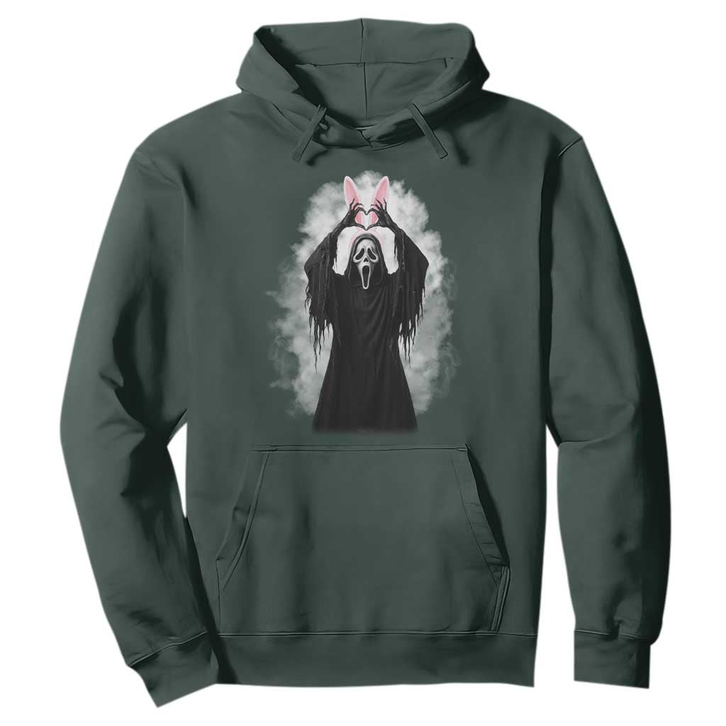 Funny Scary Bunny Face Ghost Heart Hand Sign Easter Day Hoodie TS11 Dark Forest Green Print Your Wear