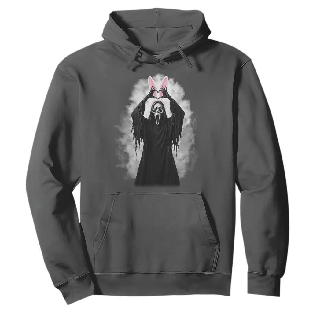 Funny Scary Bunny Face Ghost Heart Hand Sign Easter Day Hoodie TS11 Dark Heather Print Your Wear