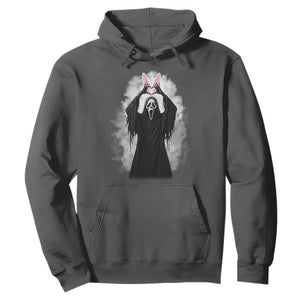 Funny Scary Bunny Face Ghost Heart Hand Sign Easter Day Hoodie TS11 Dark Heather Print Your Wear