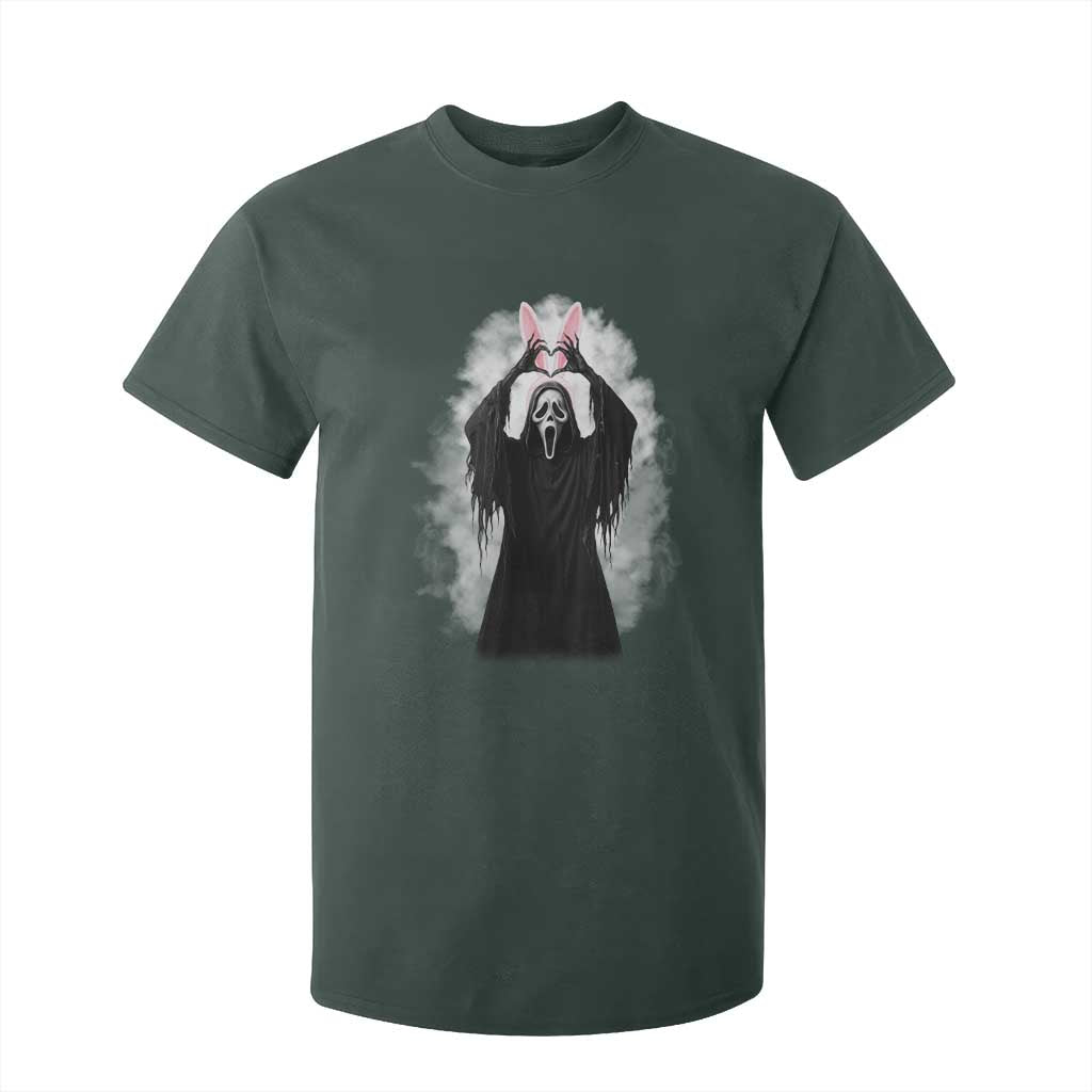Funny Scary Bunny Face Ghost Heart Hand Sign Easter Day T Shirt For Kid TS11 Dark Forest Green Print Your Wear