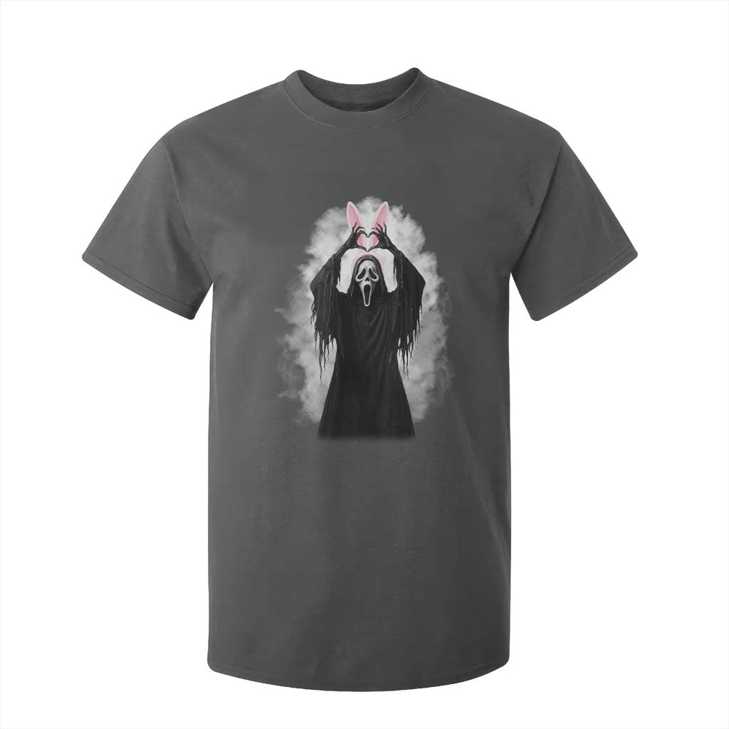 Funny Scary Bunny Face Ghost Heart Hand Sign Easter Day T Shirt For Kid TS11 Dark Heather Print Your Wear