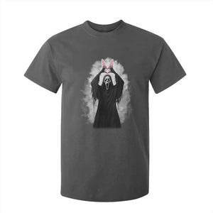 Funny Scary Bunny Face Ghost Heart Hand Sign Easter Day T Shirt For Kid TS11 Dark Heather Print Your Wear