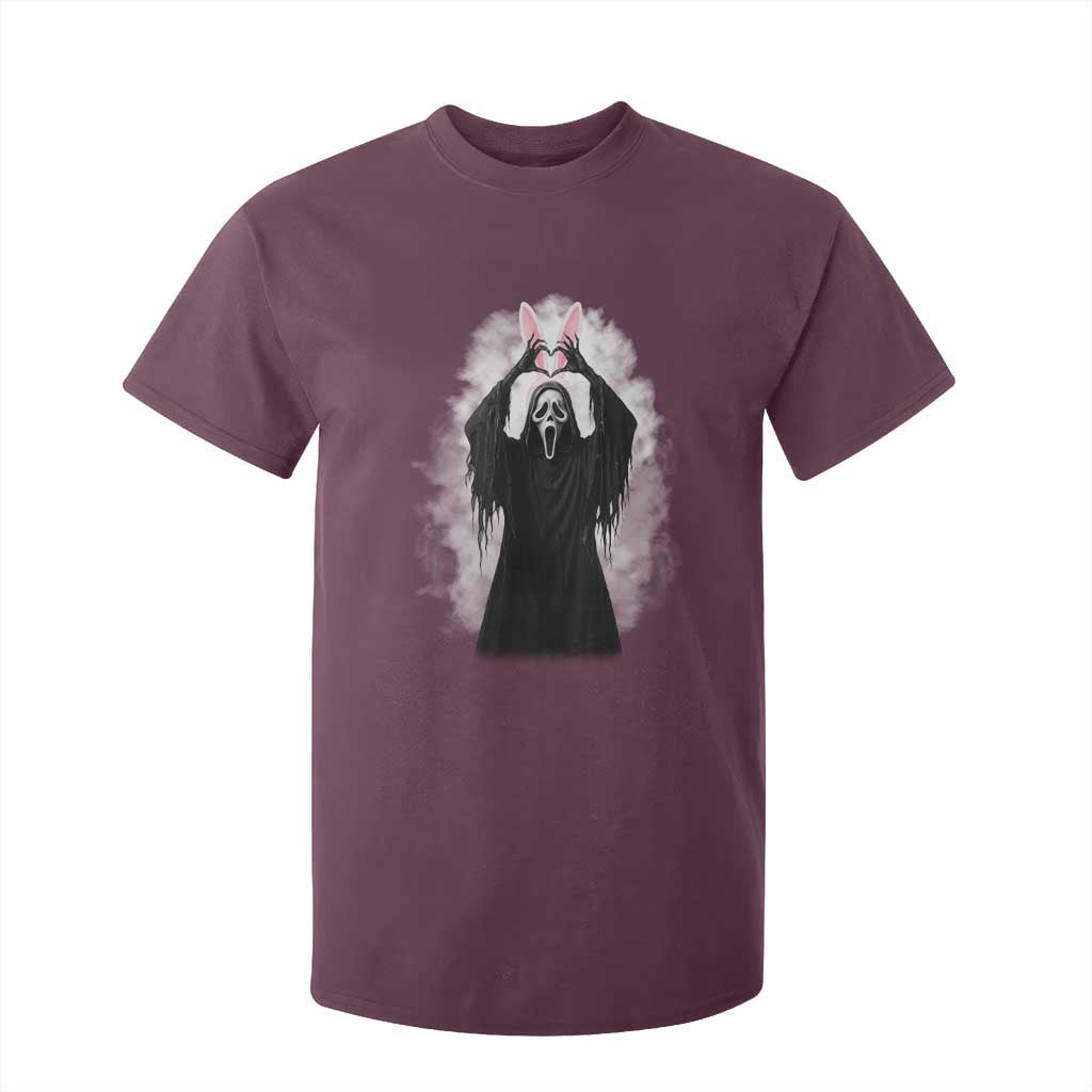 Funny Scary Bunny Face Ghost Heart Hand Sign Easter Day T Shirt For Kid TS11 Maroon Print Your Wear