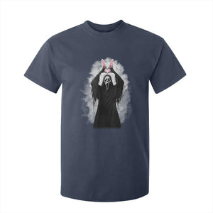 Funny Scary Bunny Face Ghost Heart Hand Sign Easter Day T Shirt For Kid TS11 Navy Print Your Wear