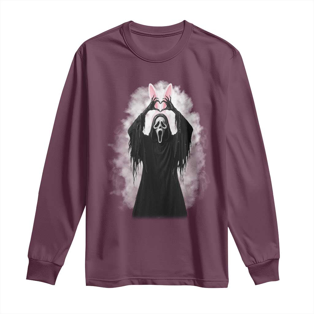 Funny Scary Bunny Face Ghost Heart Hand Sign Easter Day Long Sleeve Shirt TS11 Maroon Print Your Wear