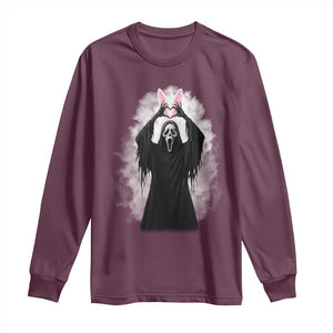 Funny Scary Bunny Face Ghost Heart Hand Sign Easter Day Long Sleeve Shirt TS11 Maroon Print Your Wear