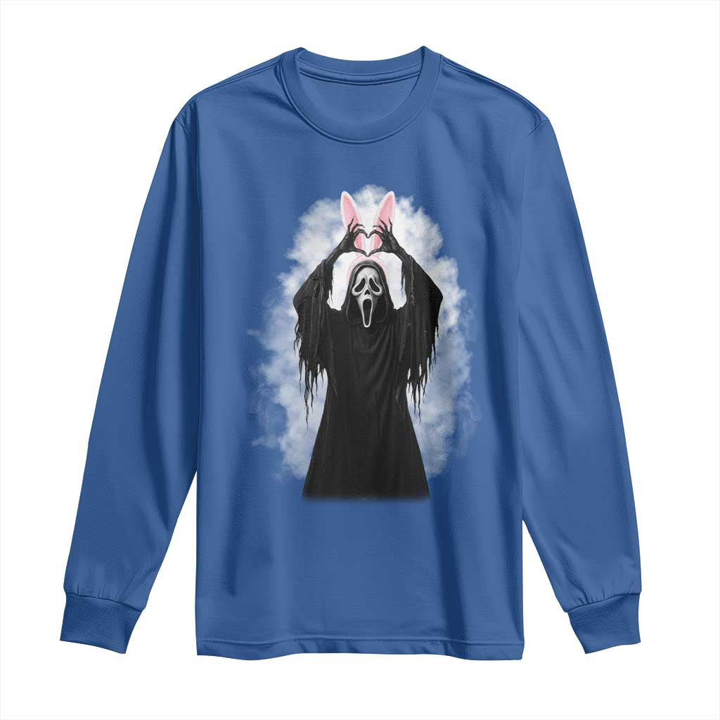 Funny Scary Bunny Face Ghost Heart Hand Sign Easter Day Long Sleeve Shirt TS11 Royal Blue Print Your Wear